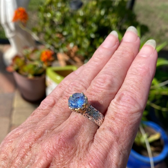 Sapphire Ring Sterling Silver & 14K Gold Filigree Estate Vintage - Picture 9 of 15
